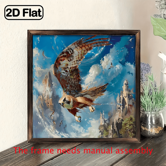 8-inch 2D flat "Fierce Eagle" wooden frame painting, easy to install, can be used as decorative signs and plaques for various wall scenarios, making it an ideal gift for festivals.