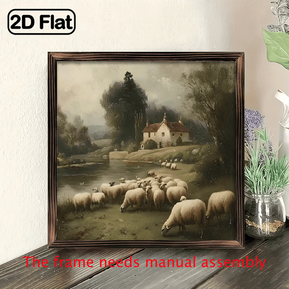 8-inch 2D flat "Flock of Sheep" wooden framed painting, easy to install, can be used as multi-scenario wall decorative signs and plaques, making it an ideal gift for Christmas and New Year.