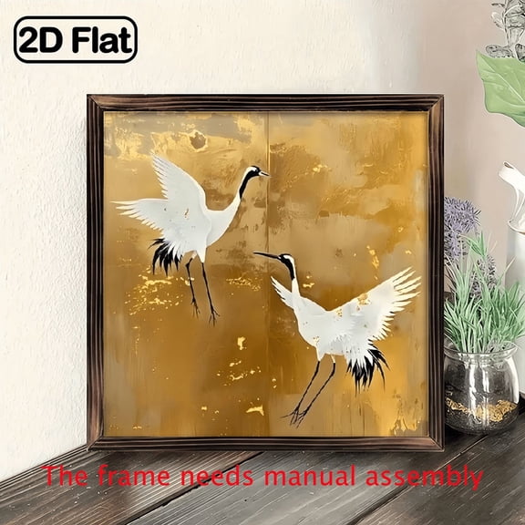 8-inch 2D flat "Flying Cranes" themed wooden frame painting. Suitable for wall decoration signs and plaques in homes, offices, restaurants, etc. It can be a very perfect gift.