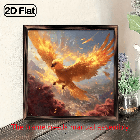 8-inch 2D flat "Flying Firebird" wooden frame painting, easy to install, can be used as decorative signs and plaques for various wall scenarios, making it an ideal gift for festivals.