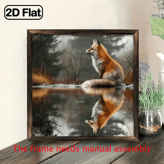 8-inch 2D flat "Fox Reflection" wooden frame painting, easy to install, can be used as decorative signs and plaques for various wall scenarios, making it an ideal gift for Christmas and New Year.