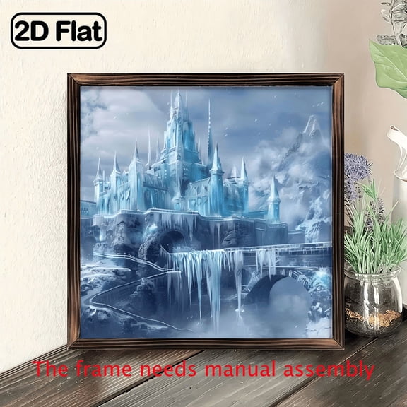 8-inch 2D flat "Frozen Castle" themed wooden frame painting, suitable for wall decoration signs and plaques in homes, offices, restaurants and other places. It can be a very perfect gift.