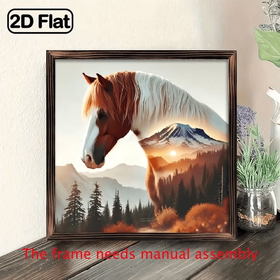 8-inch 2D flat "Giant Horse Shadow" theme wooden frame painting. Suitable for wall decoration signs and plaques in homes, offices, restaurants, etc. It can be a very perfect gift.