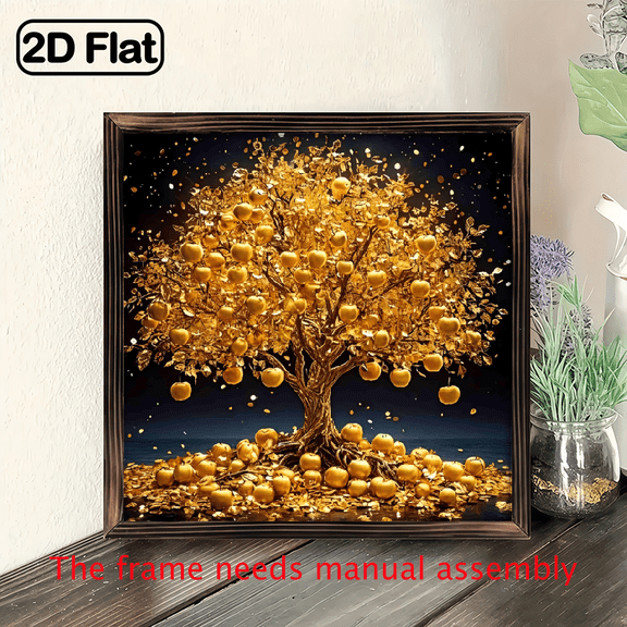 8-inch 2D flat "Golden Apple Tree" wooden frame painting. Installation is simple. It is suitable for wall decoration signs and plaques in homes, etc. It is an ideal gift for festivals.