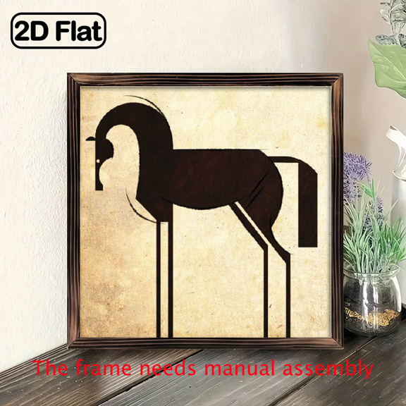8-inch 2D flat "Graceful Horse Shadow" wooden framed painting, easy to install, can be used as decorative signs and plaques for various wall surfaces, and is an ideal gift for various festivals.