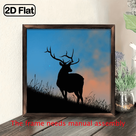 8-inch 2D flat "Grassland Deer Shadow" themed wooden frame painting. Suitable for wall decoration signs and plaques in homes, offices, restaurants, etc. It can be a very perfect gift.