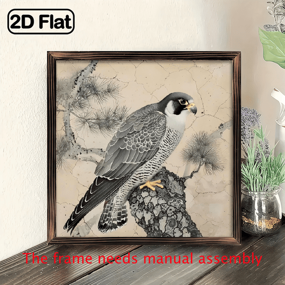 8-inch 2D flat "Hawk on the Tree" wooden frame painting, easy to install, can be used as a decorative sign or plaque for multiple wall scenarios, and is an ideal gift for festivals.