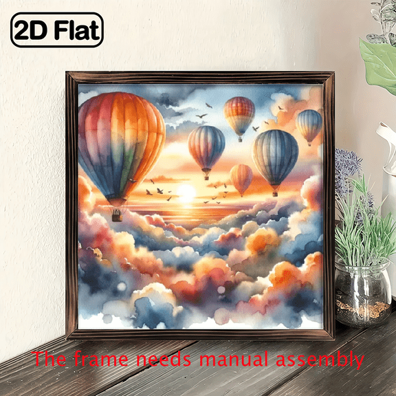 8-inch 2D flat "Hot Air Balloon" wooden frame painting. Installation is simple. It is suitable for wall decoration signs and plaques in homes, etc. It is an ideal gift for housewarming.