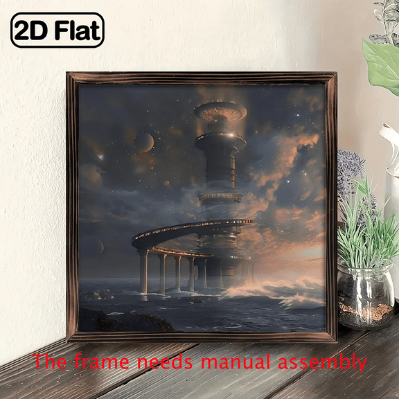 8-inch 2D flat "Lighthouse at Sea" wooden frame painting. Installation is simple. It is suitable for wall decoration signs and plaques in homes and other places. It is an ideal gift for festivals.