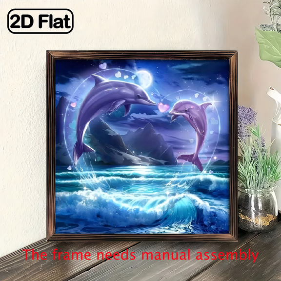 8-inch 2D flat "Love Night Dolphin" themed wooden frame painting, suitable for wall decoration signs and plaques in homes, offices, restaurants and other places. It can be a very perfect gift.