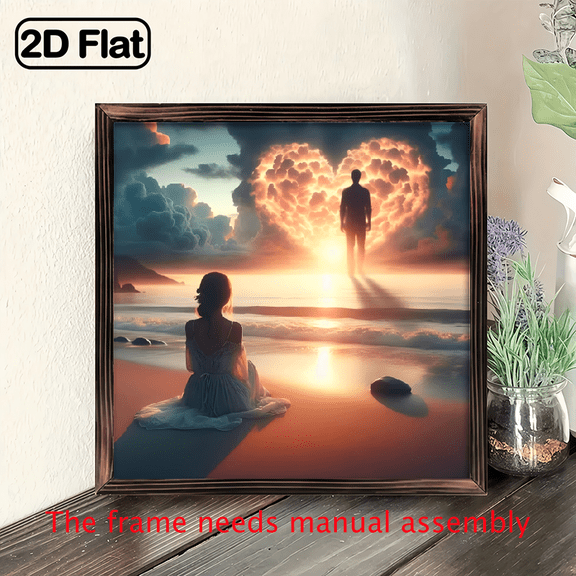 8-inch 2D flat "Love's Back Shadow" wooden frame painting. Installation is simple. It is suitable for wall decorative signs and plaques in homes, etc. It is an ideal gift for festivals.