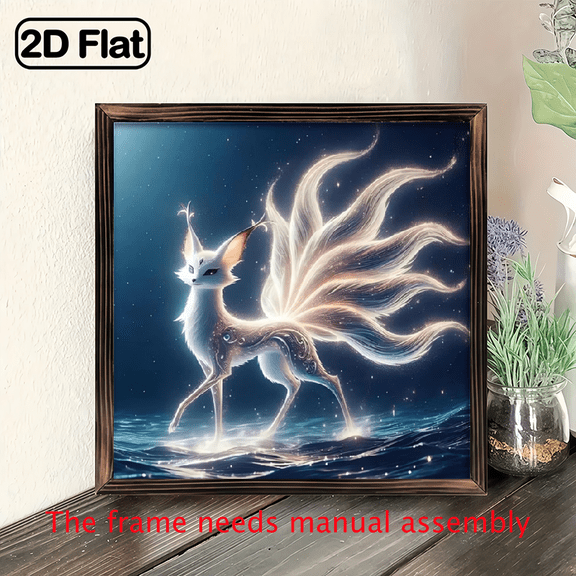 8-inch 2D flat "Luminou Nine-Tailed Fox" themed wooden frame painting, suitable for wall decoration signs and plaques in homes, offices, restaurants and other places, can be a very perfect gift.