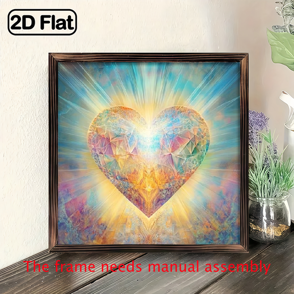 8-inch 2D flat "Luminous Heart Crystal" wooden frame painting. Installation is simple. It is suitable for wall decoration signs and plaques in homes, etc. It is an ideal gift for celebrations.