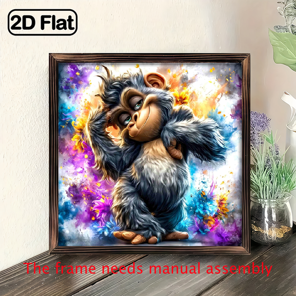 8-inch 2D flat "Monkey with Funny Expression" wooden frame painting. Installation is simple. It is suitable for wall decoration signs and plaques in homes, etc. It is an ideal gift for festivals.