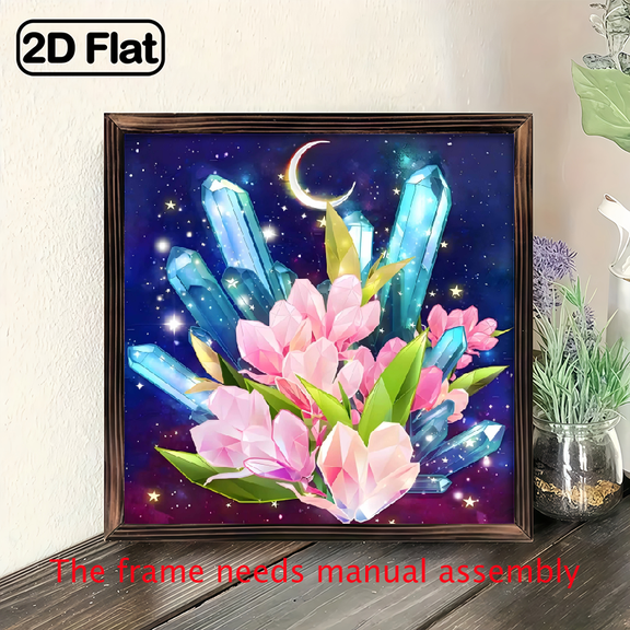 8-inch 2D flat "Night Crystal" theme wooden frame painting, suitable for wall decoration signs and plaques in homes, offices, restaurants, etc. It can be a very perfect gift.