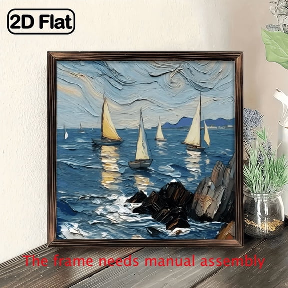 8-inch 2D flat "Oil Painting - Sailing Ship" theme wooden frame painting, suitable for wall decoration signs and plaques in homes, offices, restaurants, etc. It can be a very perfect gift.