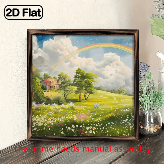 An 8-inch 2D flat "Rainbow After Rain" themed wooden frame painting. Suitable for wall decoration signs and plaques in homes, offices, restaurants and other places. It can be a very perfect gift.