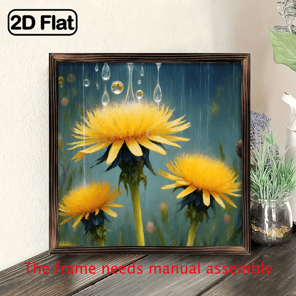 8-inch 2D flat "Raindrop Flowers" themed wooden frame painting. Suitable for wall decoration signs and plaques in homes, offices, restaurants, etc. It can be a very perfect gift.