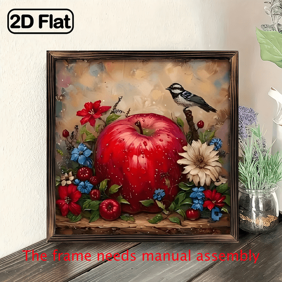 8-inch 2D flat "Red Apple" theme wooden frame painting. Suitable for wall decoration signs and plaques in homes, offices, restaurants and other places. It can be a very perfect gift.