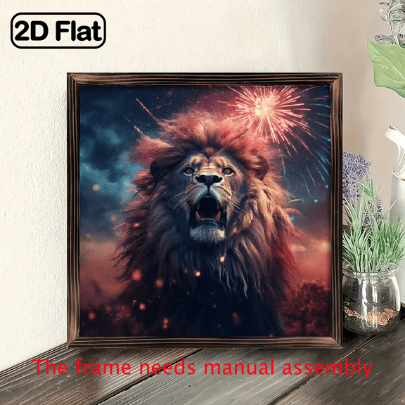 8-inch 2D flat "Roaring Lion" wooden frame painting, easy to install, can be used as decorative signs and plaques for various wall surfaces, and is an ideal gift for various festivals.