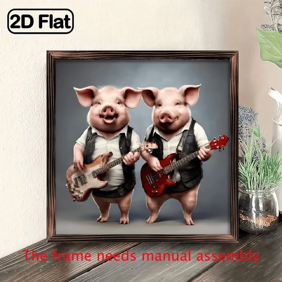 8-inch 2D flat "Rocky Pig" theme wooden frame painting. Suitable for wall decoration signs and plaques in homes, offices, restaurants and other places. It can be a very perfect gift.