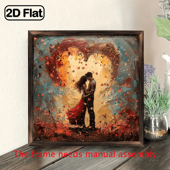 8-inch 2D flat "Romantic Date" wooden frame painting, easy to install, can be used as a decorative sign or plaque for multiple scenarios on the wall, and is an ideal gift for festivals.