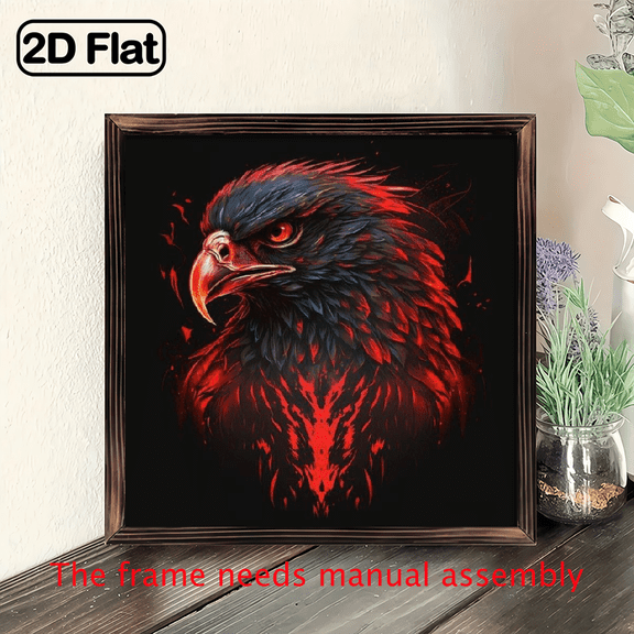 8-inch 2D flat "Serious Red Eagle" wooden framed painting, easy to install, can be used as multi-scenario wall decorative signs and plaques, and is an ideal gift for various festivals.