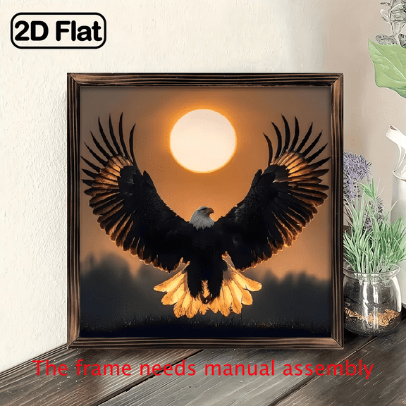 8-inch 2D flat "Sunset Hawk" wooden frame painting, easy to install, can be used as a decorative sign or plaque for multiple scenarios on the wall, and is an ideal gift for festivals.