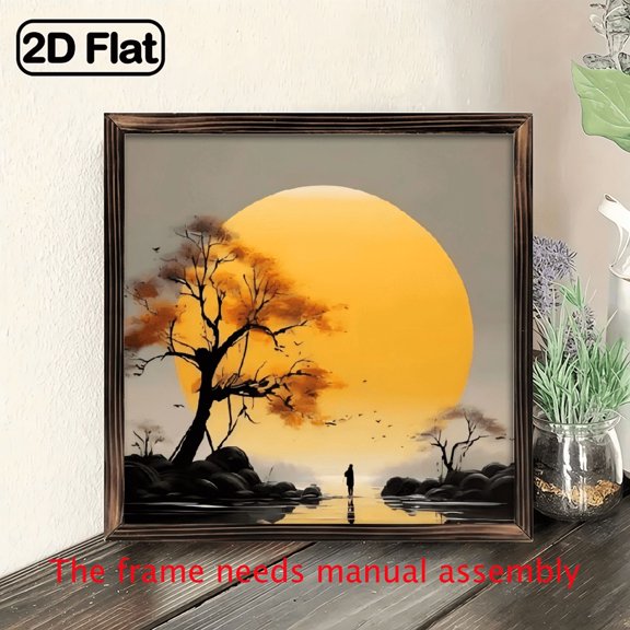 8-inch 2D flat "Sunset Scene" themed wooden frame painting. Suitable for wall decoration signs and plaques in homes, offices, restaurants, etc. It can be a very perfect gift.