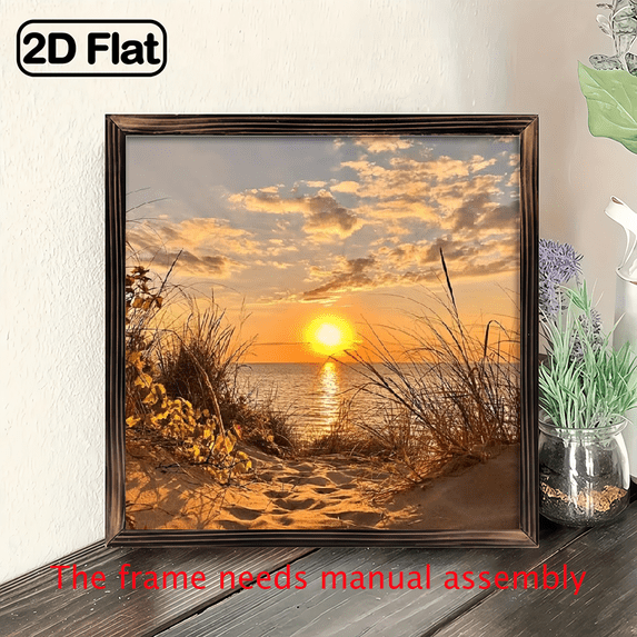 8-inch 2D flat "Sunset Scene" wooden frame painting, easy to install, can be used as decorative signs and plaques for various wall surfaces, and is an ideal gift for various festivals.