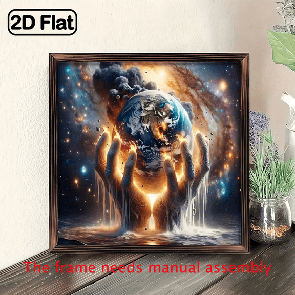 8-inch 2D flat "Supporting the Earth" theme wooden frame painting. Suitable for wall decoration signs and plaques in homes, offices, restaurants and other places. It can be a very perfect gift.
