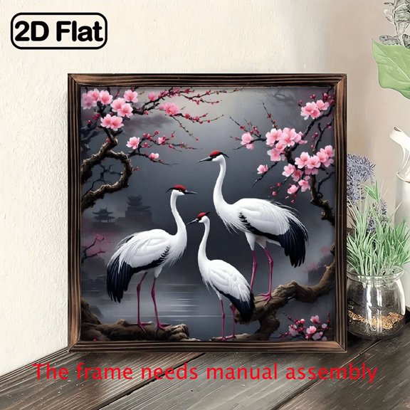 8-inch 2D flat "Three Cranes" wooden frame painting, easy to install, can be used as multi-scenario wall decorative signs and plaques, and is an ideal gift for festivals.