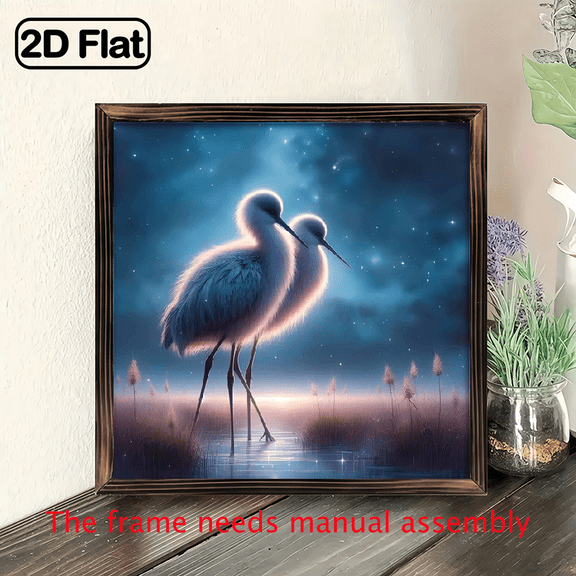 8-inch 2D flat "Two Cranes" themed wooden frame painting. Suitable for wall decoration signs and plaques in homes, offices, restaurants, etc. It can be a very perfect gift.