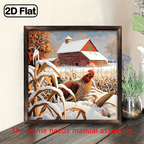 8-inch 2D flat "Wild Turkey in the Snow" themed wooden frame painting, suitable for wall decoration signs and plaques in homes, offices, restaurants, etc. It can be a very perfect gift.