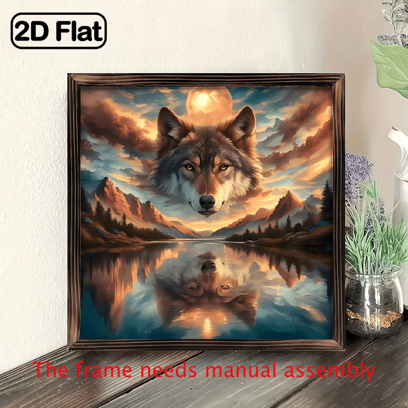 8-inch 2D flat "Wolf Shadow" theme wooden frame painting, suitable for wall decoration signs and plaques in homes, offices, restaurants and other places. It can be a very perfect gift.