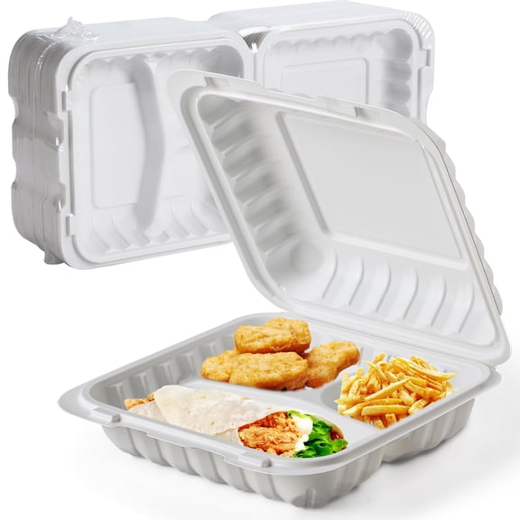 8 inch 34 oz with 3 compartment Food Storage Containers, Meal Prep Clamshell Jars