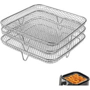 8 inch Air Fryer Rack for Instant Vortex Fryer,Philips, COSORI Fryer,Square Three Stackable Racks,Stainless Steel Multi-Layer Dehydrator Rack,Air Accessories