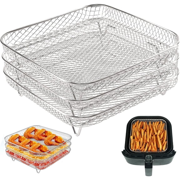 8 inch Air Fryer Rack Set of 3, Non-Stick Air Fryer Tray,Stackable Multi-Layer Stainless Steel Dehydrator Rack, Square Air Fryer Accessories ( Square )