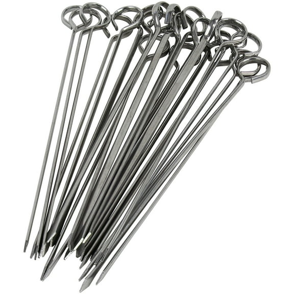 8 inch BBQ Skewers Set of 24, Used for Barbecuing Meat, Poultry, Seafood, Vegetables, Cheese, Fruit, Stainless Steel, Barbeque Accessories