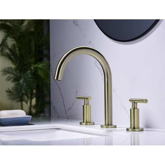 8 inch Bathroom Faucet Widespread,Bathroom Faucet Double Handle High Arc Widespread Bathroom Sink Faucet 3 Hole with Drain and Water Supply Lines, Gold