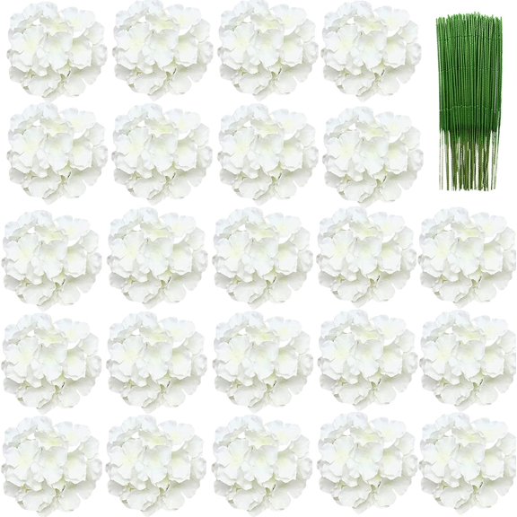 8 inch Big Silk Hydrangea Heads Artificial Flowers Heads with Stems Fake Hydrangea Flowers for Decor Pack of 4 (4Pcs)