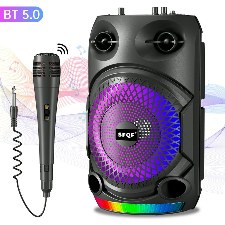 8 inch Bluetooth Speakers, Portable Bluetooth Boombox with Subwoofer,RGB  Colorful Lights, EQ, Stereo Sound, 10H Playtime Wireless Outdoor Speaker  for