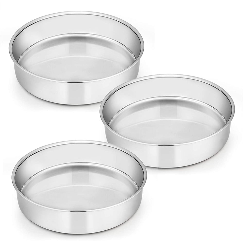 8 inch Cake Pan Set of 3, Vesteel Stainless Steel Round Layer Cake Baking Pans, Non-Toxic & Healthy, Mirror Finish & Dishwasher Safe, Size: 8½ x 2