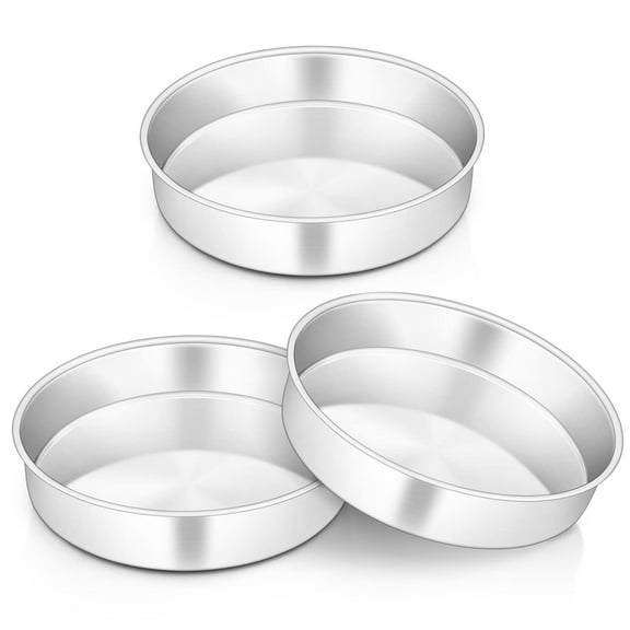 8 inch Cake Pan Set of 3, VeSteel Stainless Steel Round Layer Cake Baking Pans, Non-Toxic & Healthy, Mirror Finish & Dishwasher Safe