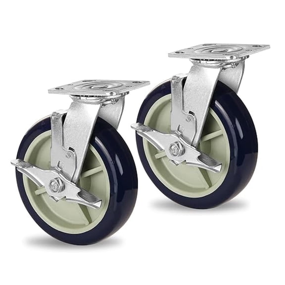 8 inch Caster Wheel, Pro-Tech Exta Polyurethane on Polypropylene Casters, Heavy Duty Casters with 1200 lb Capacity, Caster Wheels for Cart Workbench Furniture(2 Brake)