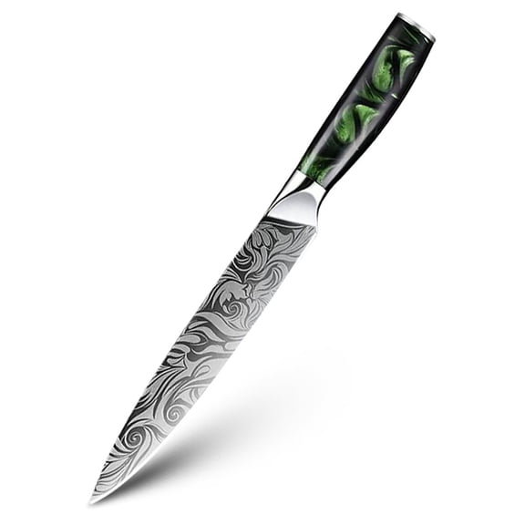 8-inch Chef Knife Damascus Laser Japanese Knife with Green Resin Handle Sharp Meat Cleaver Kitchen Knife for Meat and Vegetable