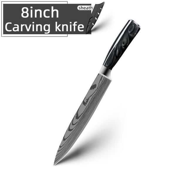 8-inch Cleaver Knife Laser Damascus Japanese Kitchen Knives with Unique Black Resin Handle,High Carbon Steel Forged Paring/Slicing/Cleaver/Santoku Knife