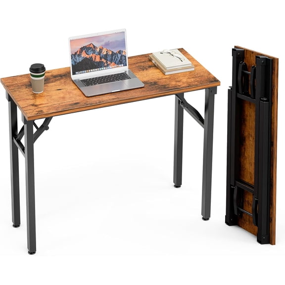 8 inch Computer Desk Foldable No Assembly Small Spaces Brown