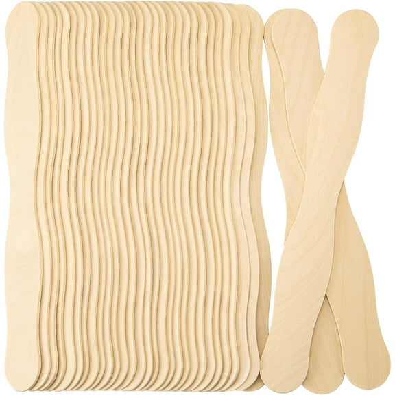 8 inch Craft Sticks, 50 Pack Wood Wavy Sticks, Fan Handles, Large Popsicle Sticks for Crafts, Wedding Programs, DIY Crafting, Painting Mixing