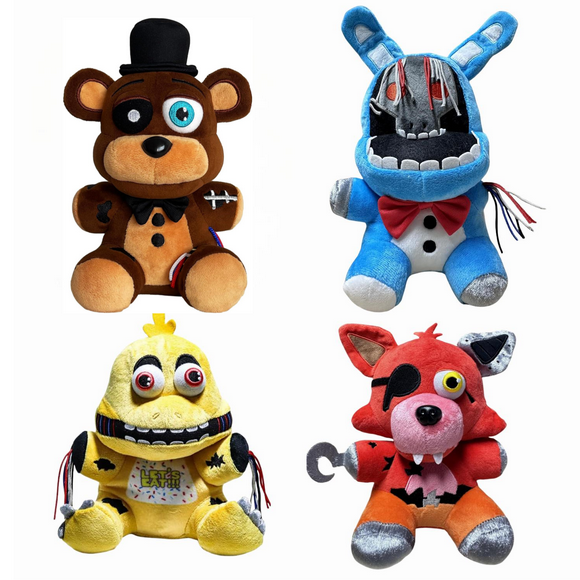 Yannis 8 Inch Five Nigh-Plush Nightmare Bonnie, Foxy, Freddy Fazbear Plush FNAF Plushies Set, 4PC
